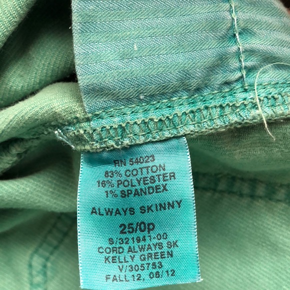 Gap Always Skinny Kelly Green Cords 0P - Picture 4 of 7